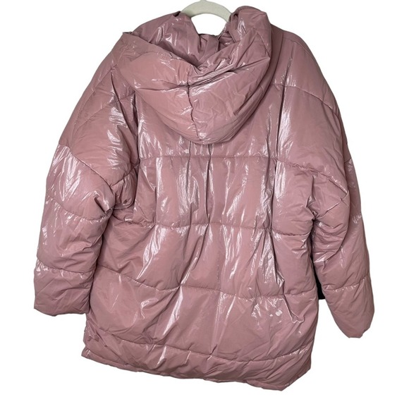 NEW With Tags Zara Dusty Pink Metallic Oversized Hooded Down Puffer Coat Medium - Picture 6 of 13